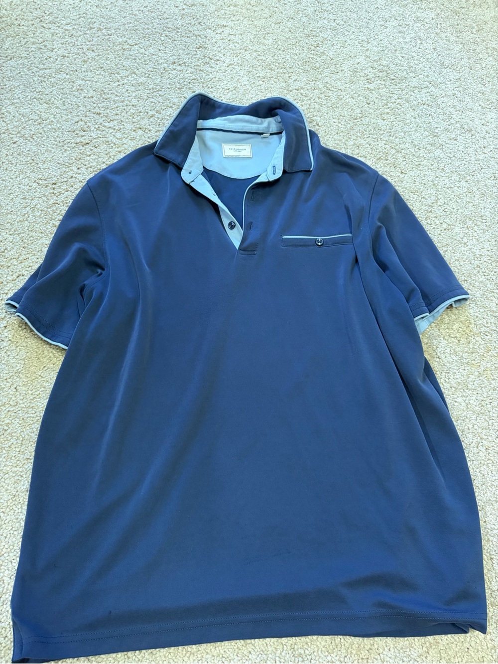 7 Diamonds Men's Dual-Tone Navy Polo with Light Blue Trim